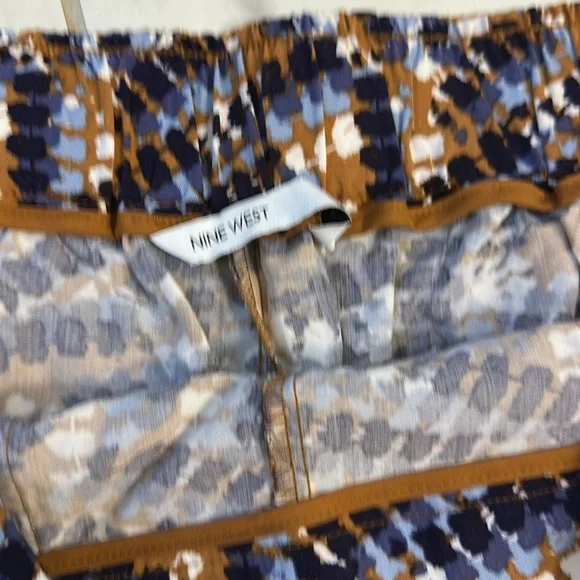 Nine West High Waist Geometric Women's Shorts - Blue, Brown, White - Picture 2 of 5